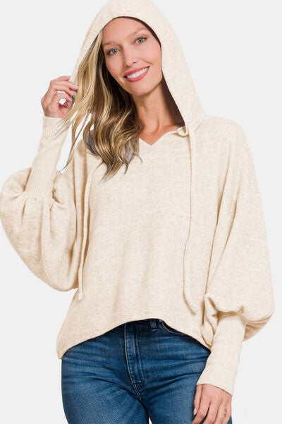 Zenana Brushed Hacci Drop Shoulder Cropped Hoodie - Drazelle Store