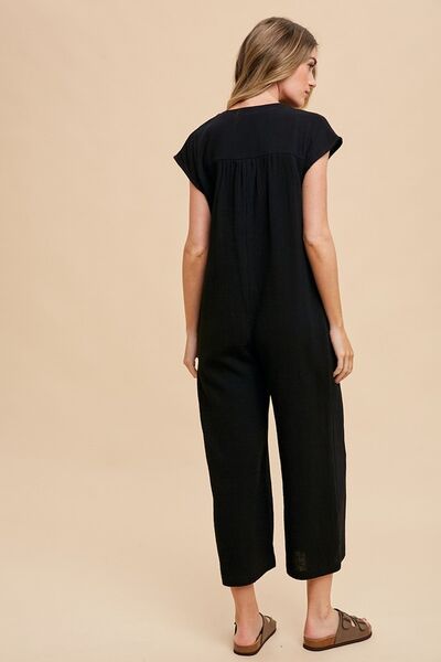 Annie Wear Button Detail Wide Leg Jumpsuit with Pockets - Drazelle Store