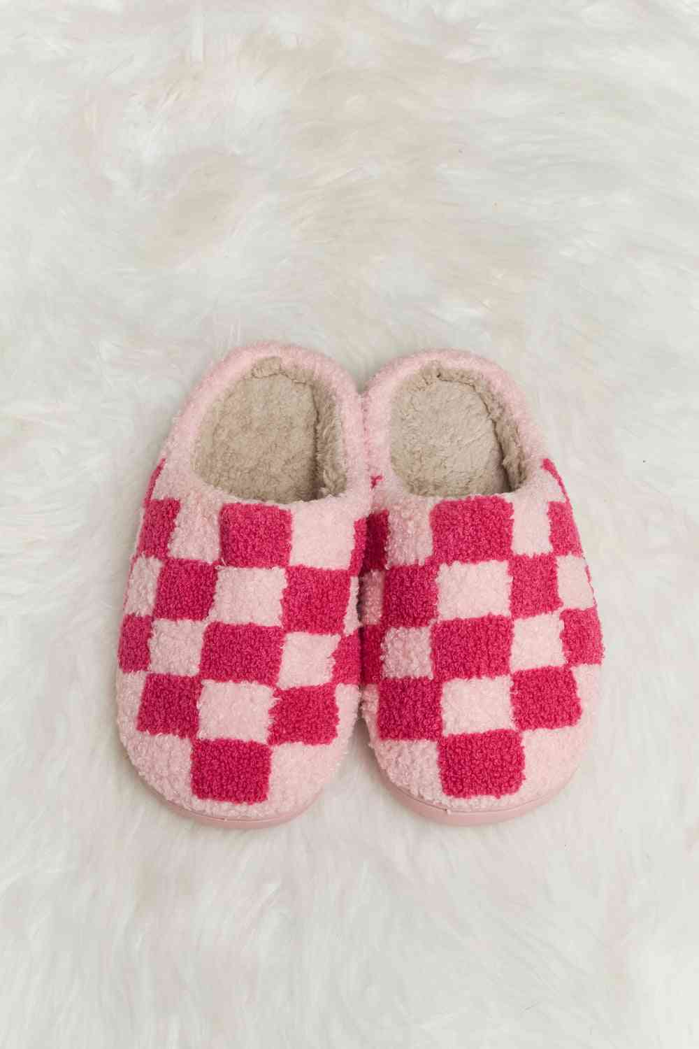 Melody Checkered Print Plush Slide Slippers - Drazelle Store