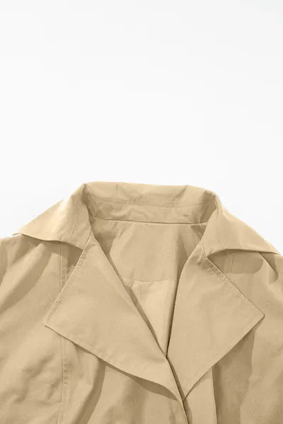 Collared Neck Tie Waist Buttoned Long Sleeve Trench Coat - Drazelle Store