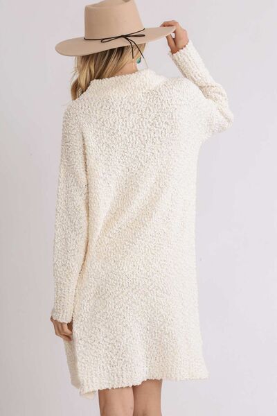 Umgee Full Size High Low Long Sleeve Boucle Sweater Dress - Drazelle Store