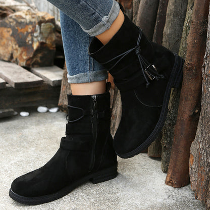 Suede Side Zip Round Toe Boots - Drazelle Store