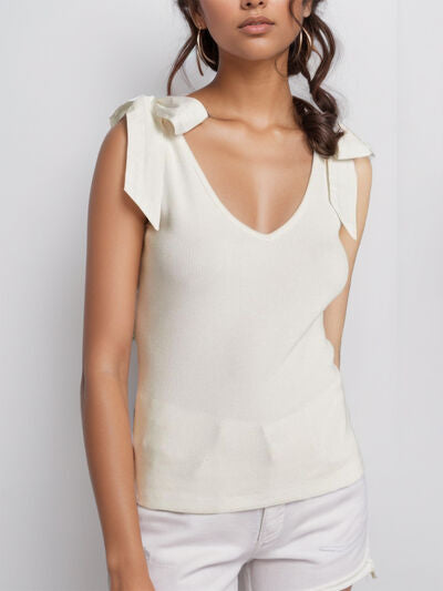 V-Neck Tie Shoulder Tank - Drazelle Store