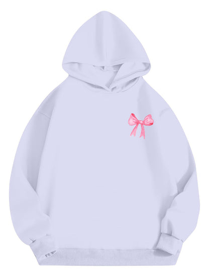 Bow Print Long Sleeve Hoodie - Drazelle Store