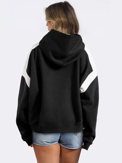 Contrast Dropped Shoulder Long Sleeve Hoodie - Drazelle Store