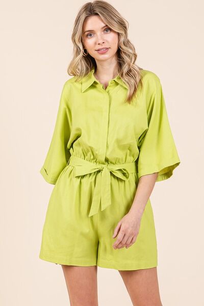 Mittoshop Tie Waist Half Sleeve Romper - Drazelle Store