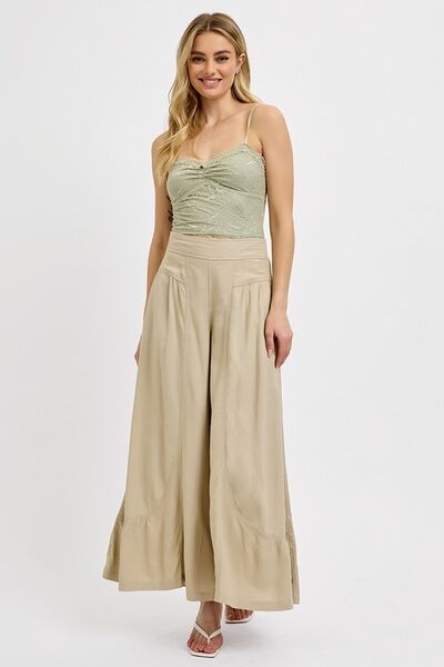 RISEN Shirring Detail Wide Leg Pants - Drazelle Store