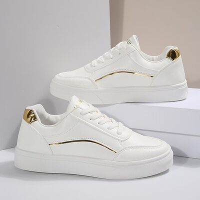 PU Leather Round Toe Flat Sneakers - Drazelle Store