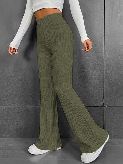 Ribbed High Waist Bootcut Pants - Drazelle Store