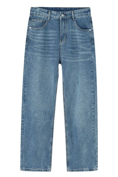 Washed Straight-Leg Slim Jeans - Drazelle Store