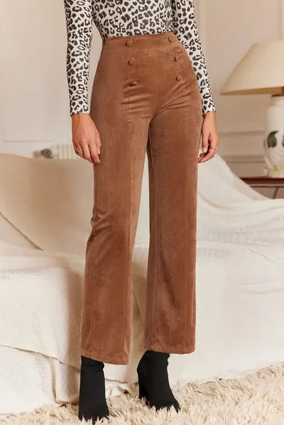 Decorative Button Straight Leg Pants - Drazelle Store