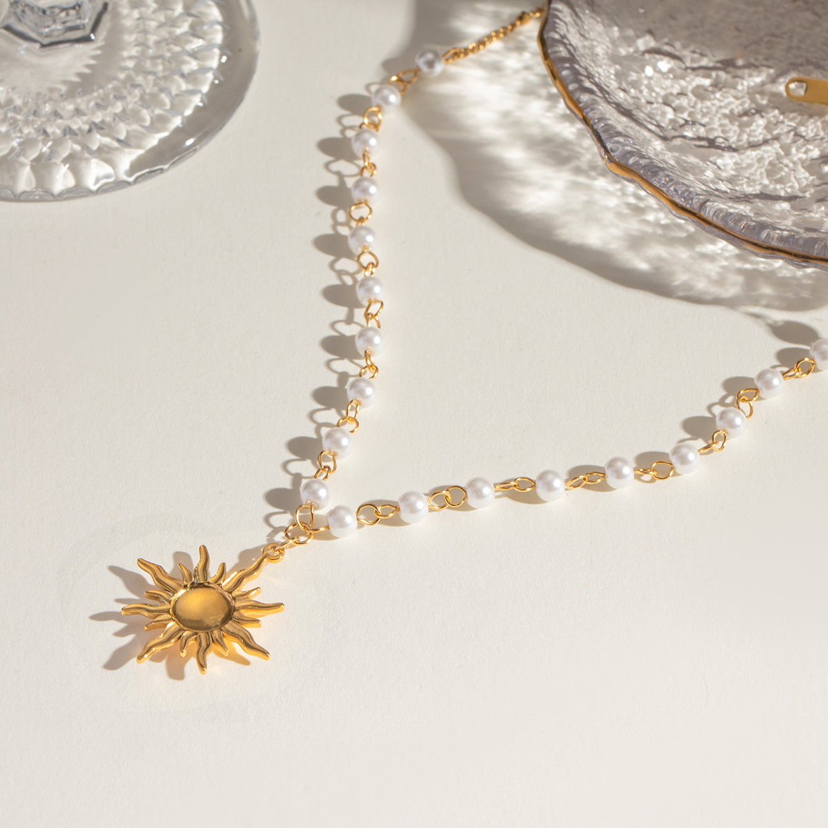 18K Gold-Plated Pearl Sun Necklace - Drazelle Store