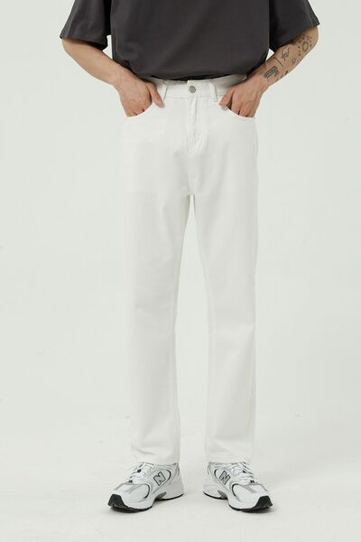 Washed Straight-Leg Slim Jeans - Drazelle Store