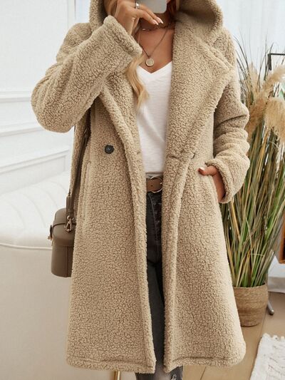 Devine Pocketed Long Sleeve Hooded Teddy Coat - Drazelle Store