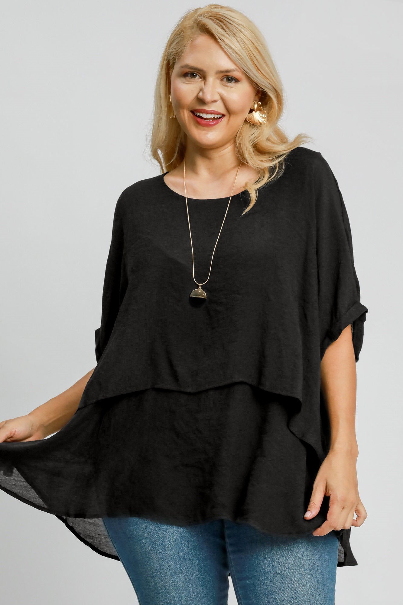 Cuffed Half Sleeve Layered Top - Drazelle Store