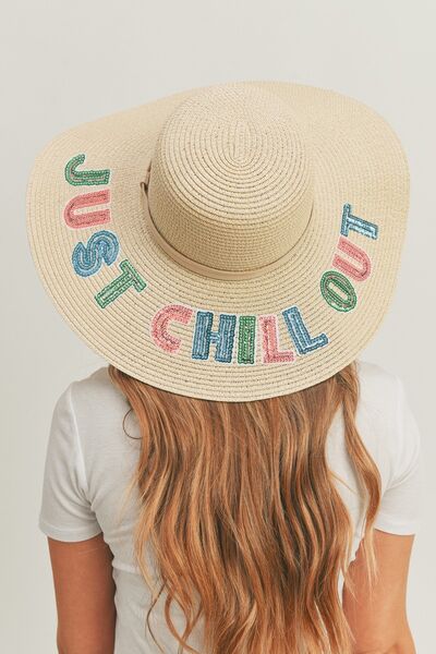 Fame Sequin Letter Graphic Wide Brim Straw Hat - Drazelle Store