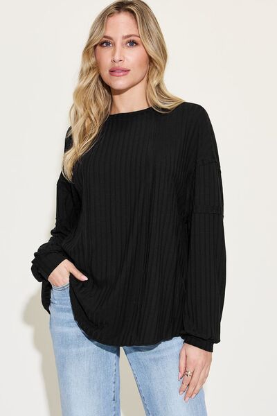 Basic Bae Full Size Ribbed Round Neck Long Sleeve T-Shirt - Drazelle Store