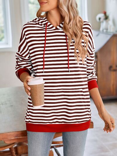 Lovelet Drawstring Striped Long Sleeve Hoodie - Drazelle Store