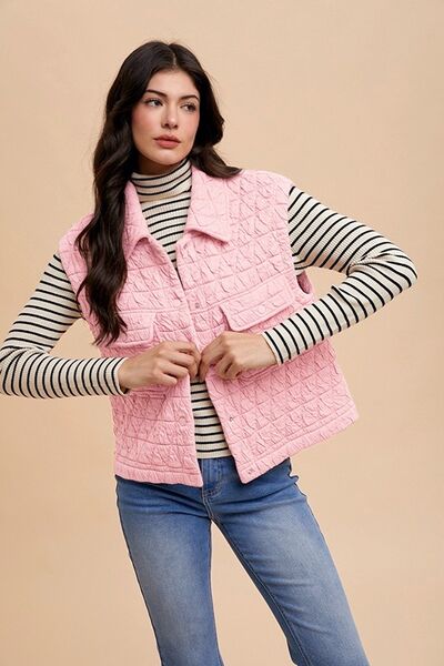 Annie Wear Texture Quilted Snap Down Vest Coat - Drazelle Store