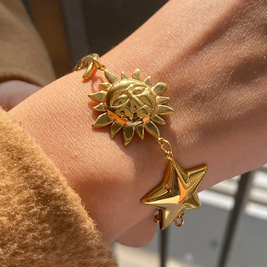 18K Gold-Plated Sun and Star Bracelet - Drazelle Store