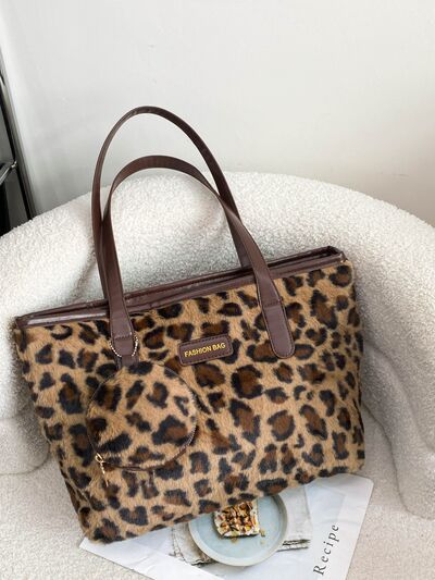 Leopard Faux Fur Tote Bag with Coin Purse - Drazelle Store