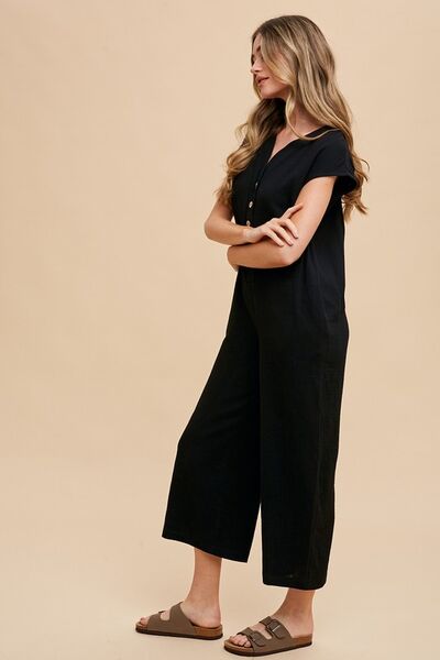 Annie Wear Button Detail Wide Leg Jumpsuit with Pockets - Drazelle Store