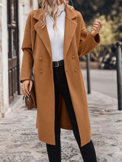 Dropped Shoulder Tie Waist Coat - Drazelle Store