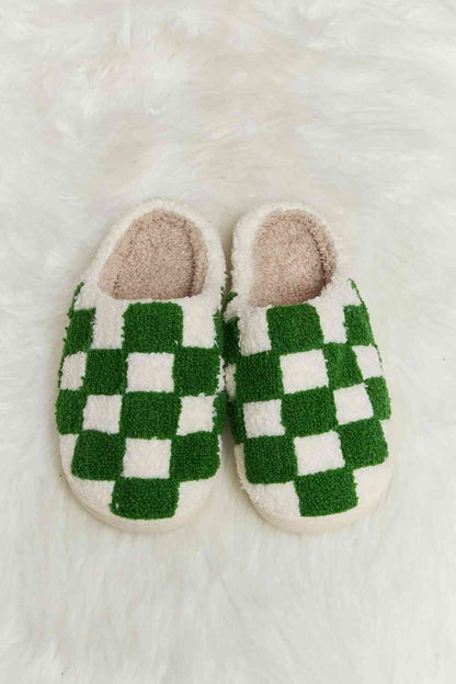 Melody Checkered Print Plush Slide Slippers - Drazelle Store