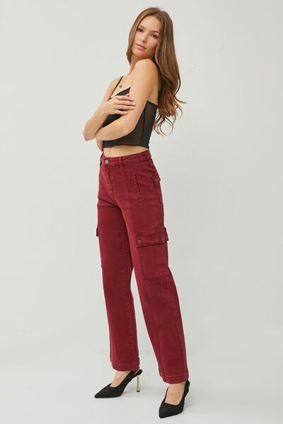 RISEN Full Size High Rise Wide Leg Cargo Jeans - Drazelle Store