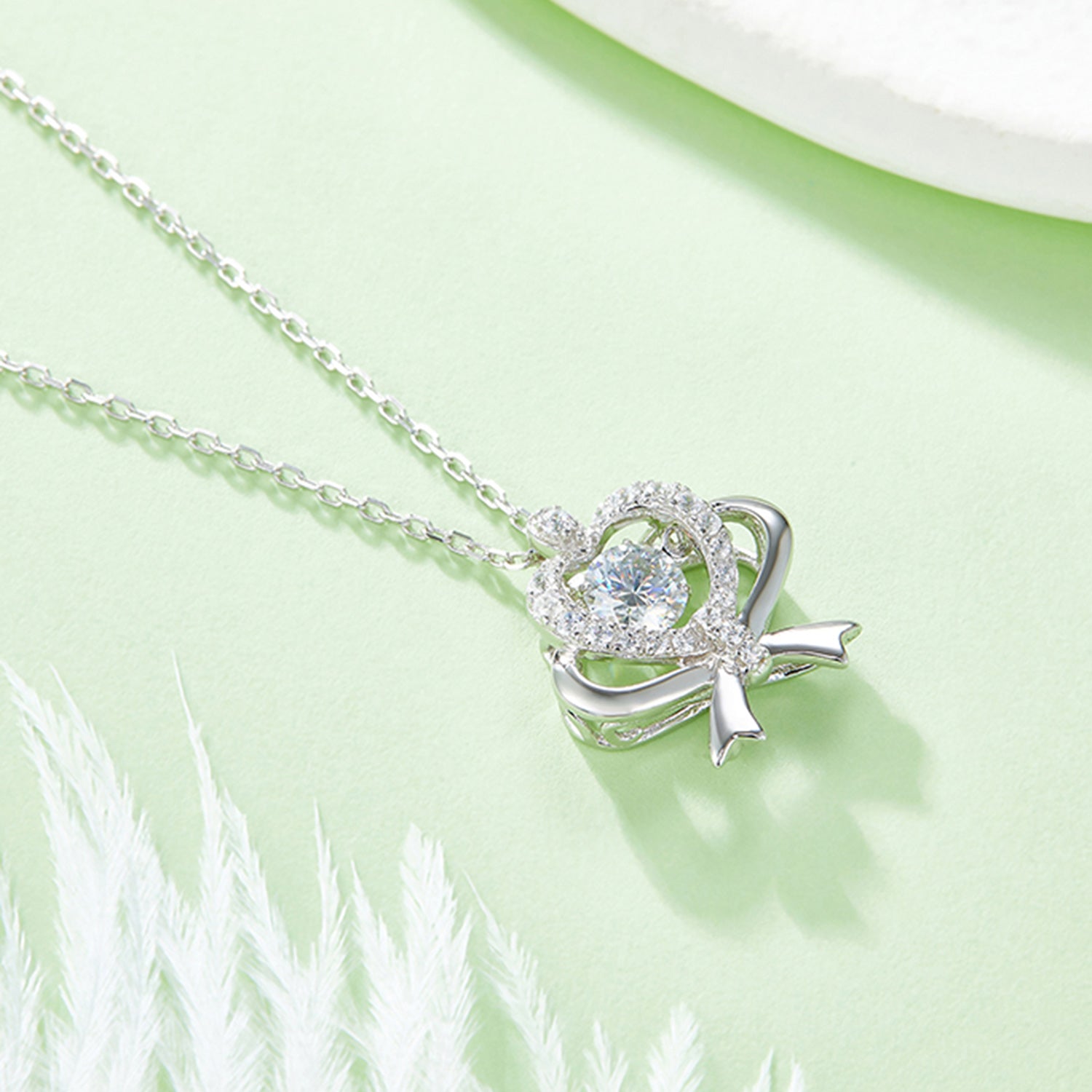 Moissanite 925 Sterling Silver Bow & Heart Necklace - Drazelle Store