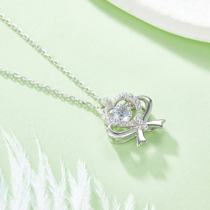 Moissanite 925 Sterling Silver Bow & Heart Necklace - Drazelle Store