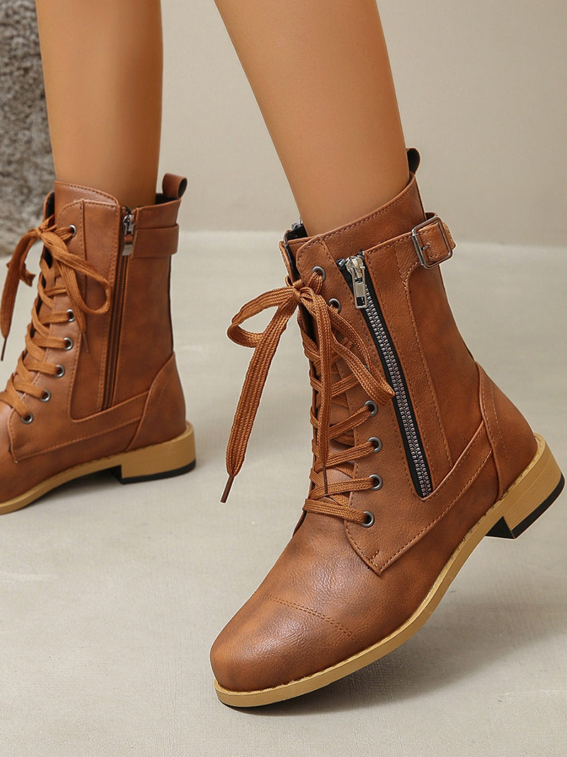 PU Leather Lace-Up Boots - Drazelle Store