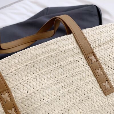 Contrast Straw Braided Handbag - Drazelle Store