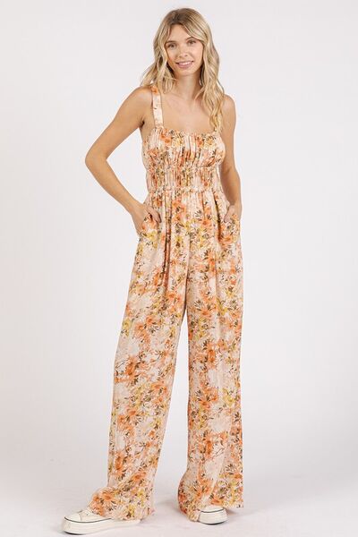 Mittoshop Flower Print Gathered Bust Sleeveless Jumpsuit - Drazelle Store