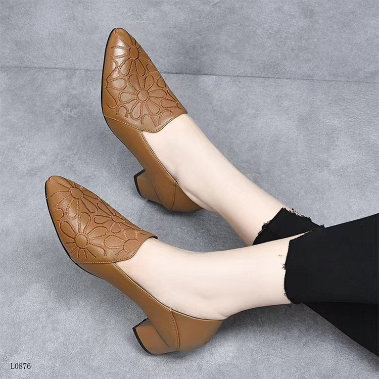 Soft Bottom Pointed Toe Pumps Women's Mid Heel - Drazelle Store