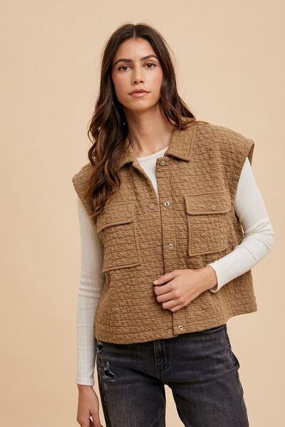 Annie Wear Puzzle Quilted Snap Down Vest Coat - Drazelle Store