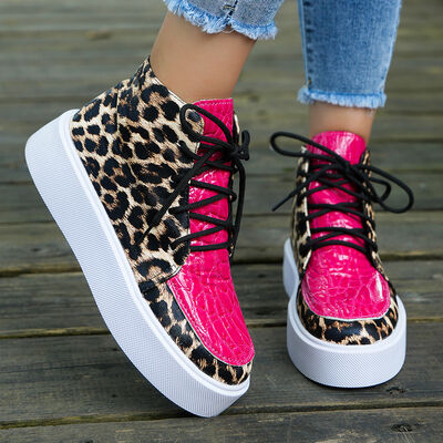 PU Leather Leopard Platform Sneakers - Drazelle Store