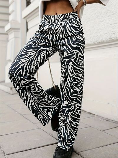 Full Size Animal Print Elastic Waist Pants - Drazelle Store