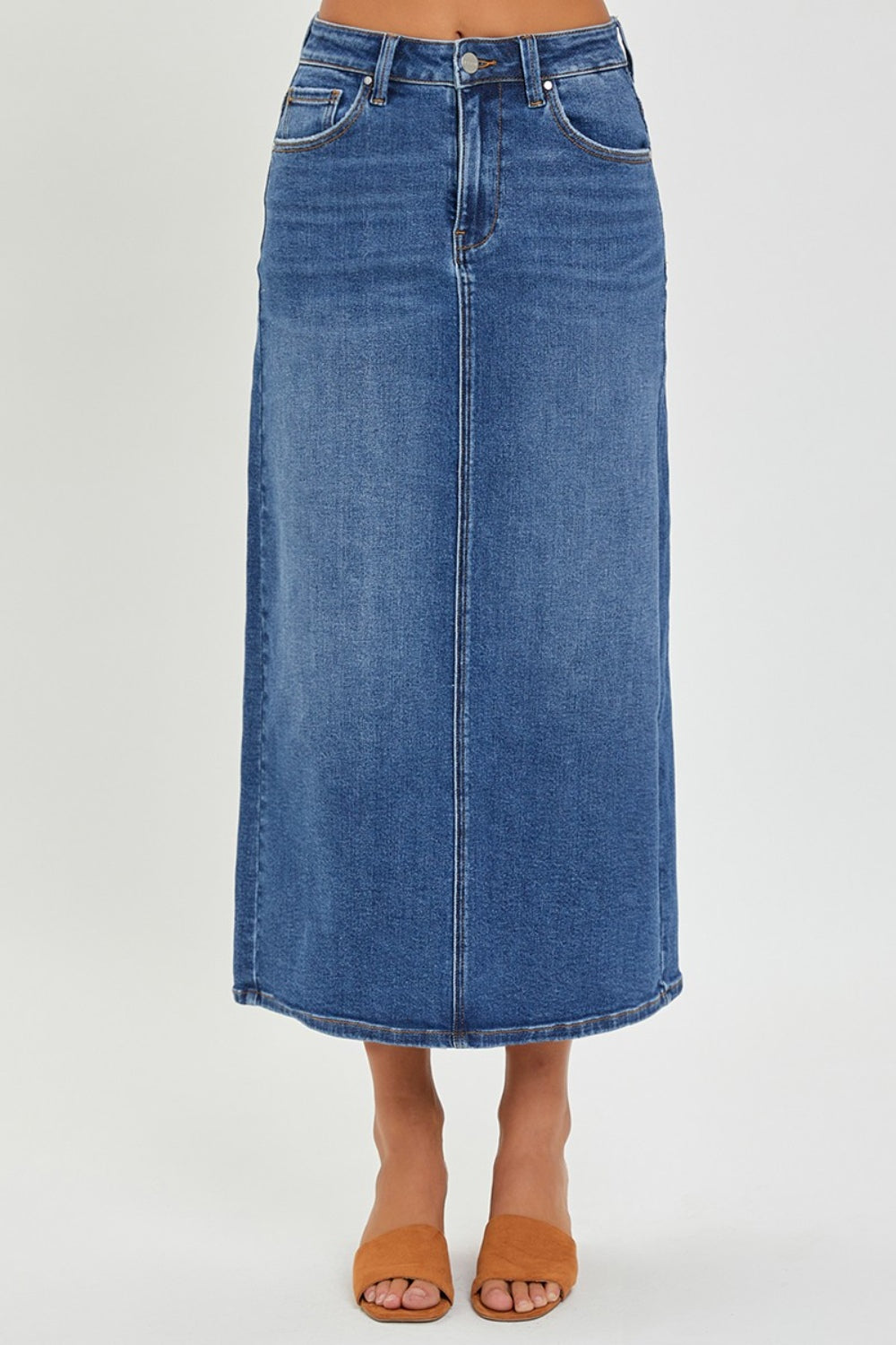 RISEN High Rise Back Slit Denim Skirt - Drazelle Store