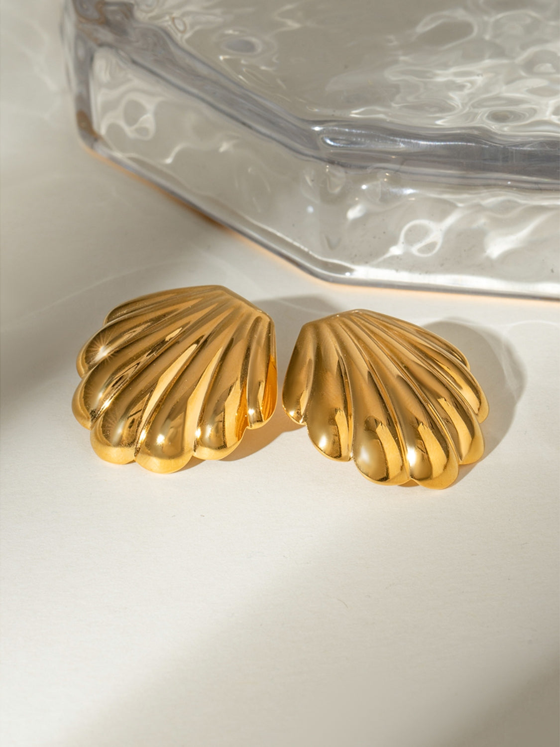 Gold-Plated Stainless Steel Shell Stud Earrings-Drazelle Store