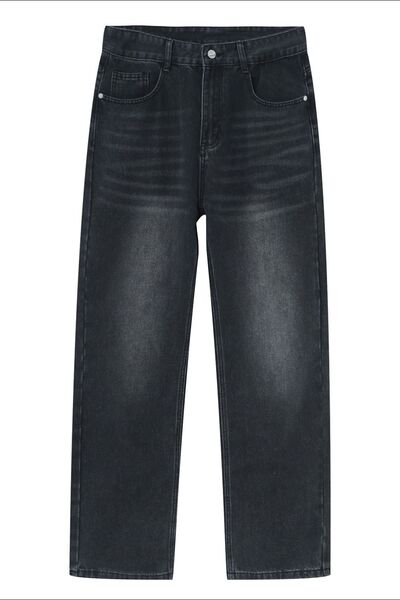 Washed Straight-Leg Slim Jeans - Drazelle Store