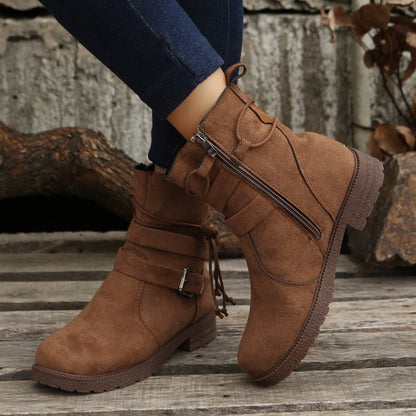 Suede Side Zip Round Toe Boots - Drazelle Store