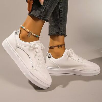 PU Leather Round Toe Flat Sneakers - Drazelle Store