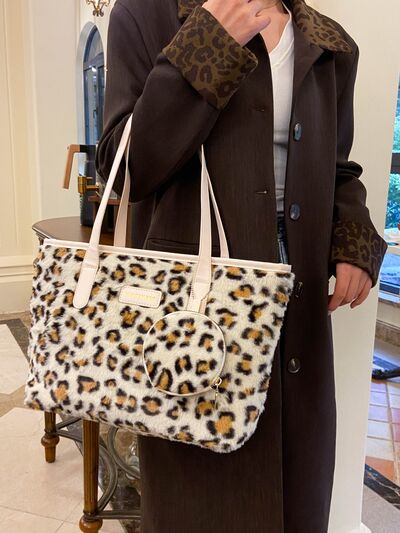 Leopard Faux Fur Tote Bag with Coin Purse - Drazelle Store