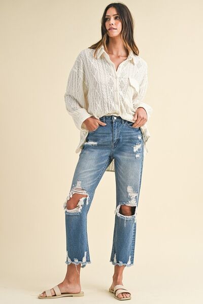 Annie Wear Distressed Raw Hem Cropped Jeans - Drazelle Store