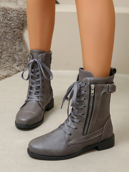 PU Leather Lace-Up Boots - Drazelle Store