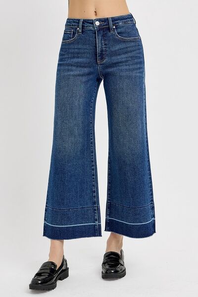 RISEN Full Size High Rise Crop Wide Hem Jeans - Drazelle Store