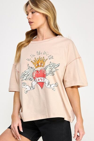 SAGE+FIG Love-Inpired Graphic Oversized T-Shirt - Drazelle Store