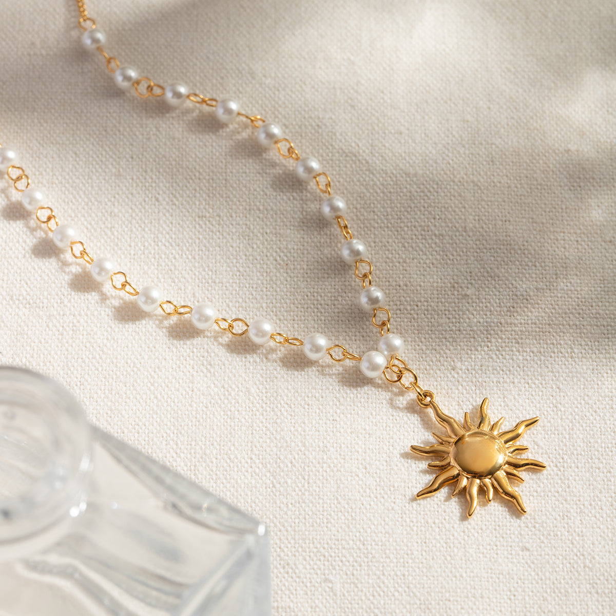 18K Gold-Plated Pearl Sun Necklace - Drazelle Store