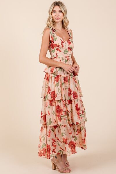 Mittoshop Layered Floral Sweetheart Neck Maxi Dress - Drazelle Store